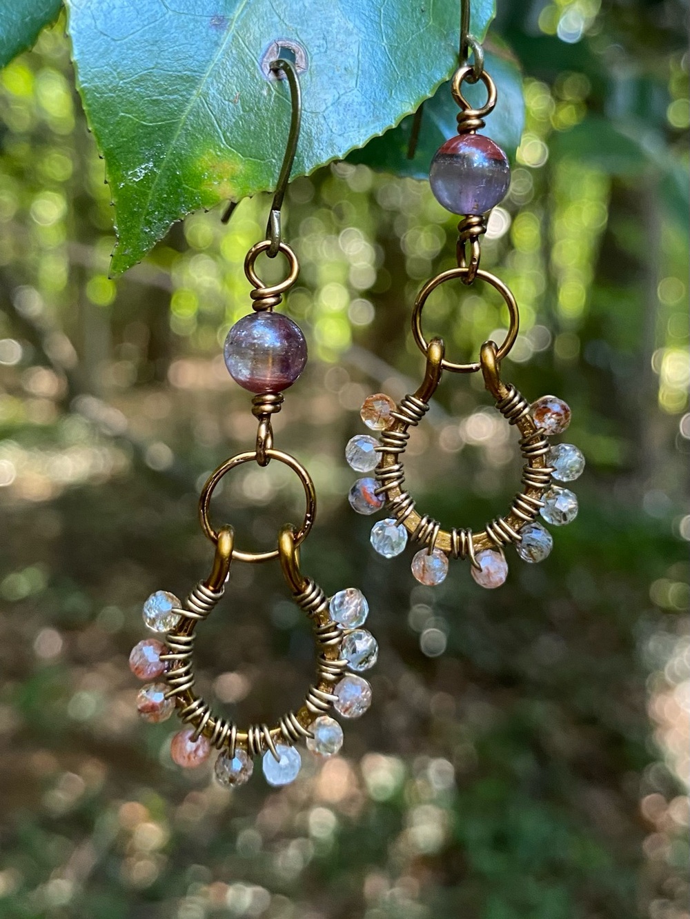 Handmade Super Seven ( Auralite 23 ) Hoop Earrings